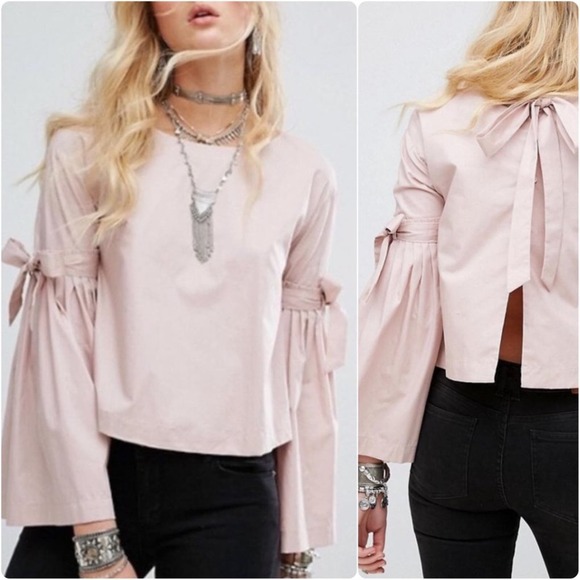 Free People So Obviously Yours Bell Sleeve Top Womens Small Blush Pink Cotton - Picture 2 of 13